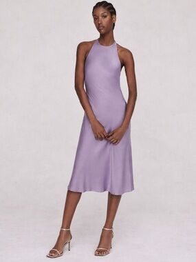 SILK LAUNDRY LILAC HALTER SILK DRESS M | WEDDING GUEST DRESS